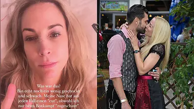 links Michelle im Krankenhaus, rechts Michelle und Mike küssend auf einem Event - Foto: Collage: Instagram/michellemonballijn, IMAGO / Gartner