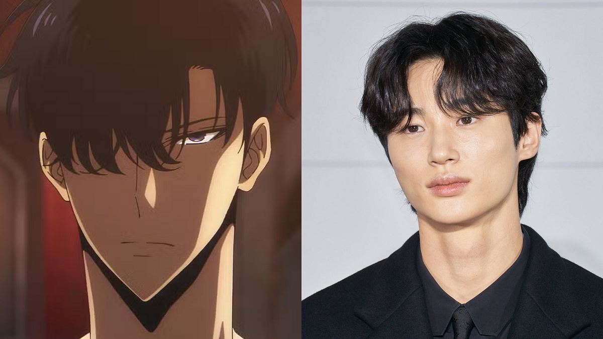 Links sehen wir Jin-woo mit einem ernsten Gesichtsausdruck. Rechts ist Byeon Woo-seok in einer ähnlichen Postion.