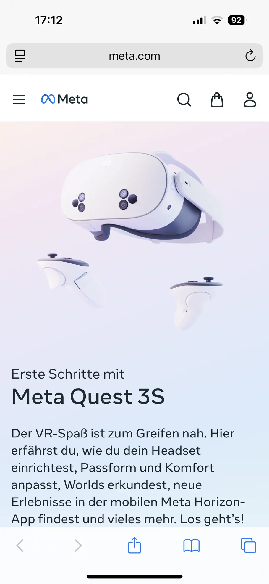 Ein Screenshot der Anleitung der Meta Quest 3S