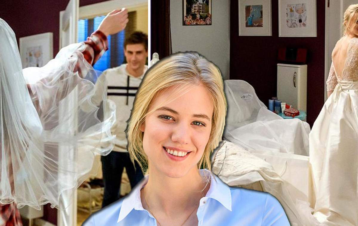 Alicia (Larissa Marolt) als Sturm der Liebe-Braut im Hochzeitskleid.