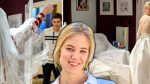 Alicia (Larissa Marolt) als Sturm der Liebe-Braut im Hochzeitskleid. - Foto: ARD / Christoph Arnold