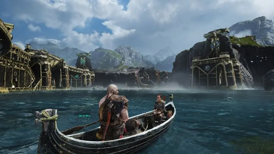 God of War auf PS4 Kratos und Atreus am See