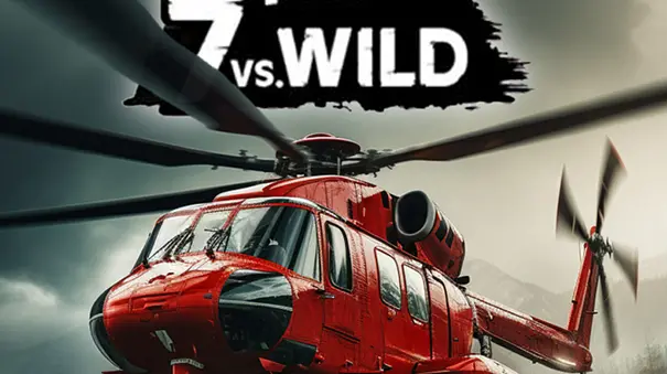 Ein Helikopter fliegt vor dem Logo von „7 vs. Wild“ - Foto: Calivision Network GmbH