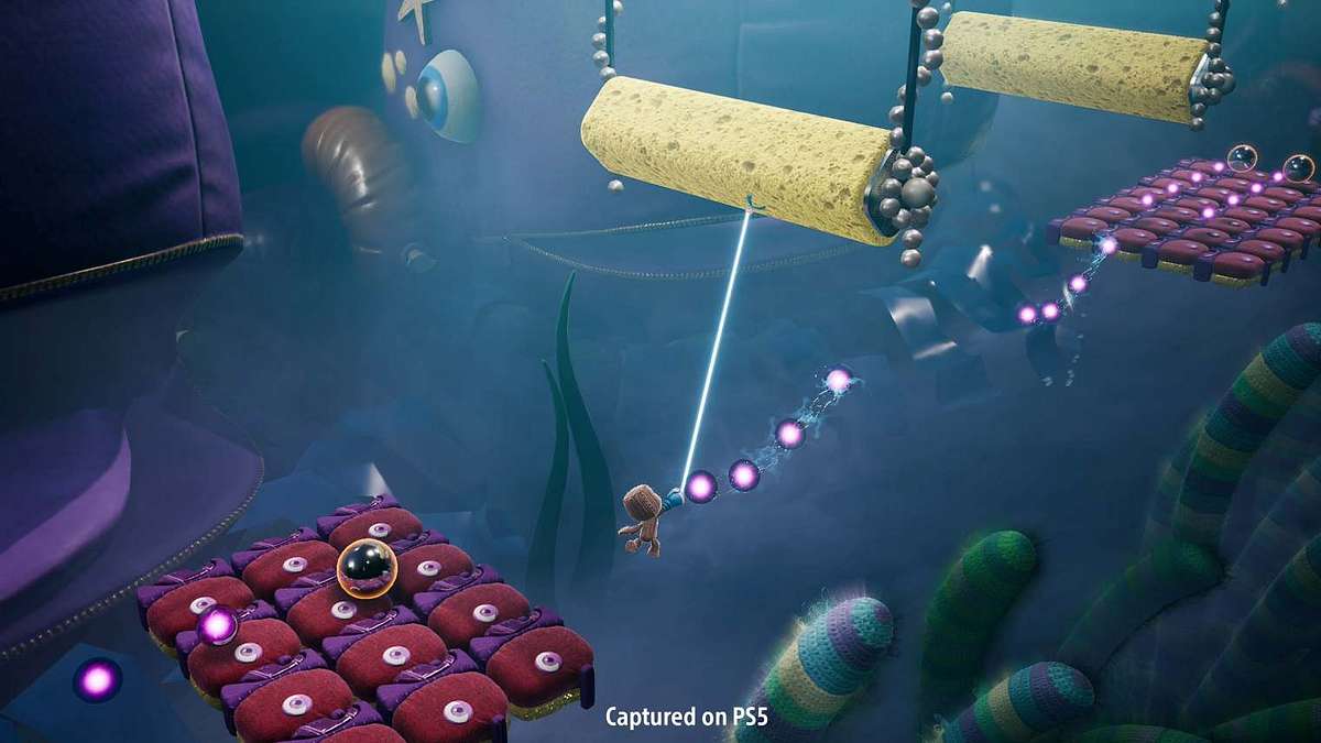 Sackboy on PS5 Swinging Around