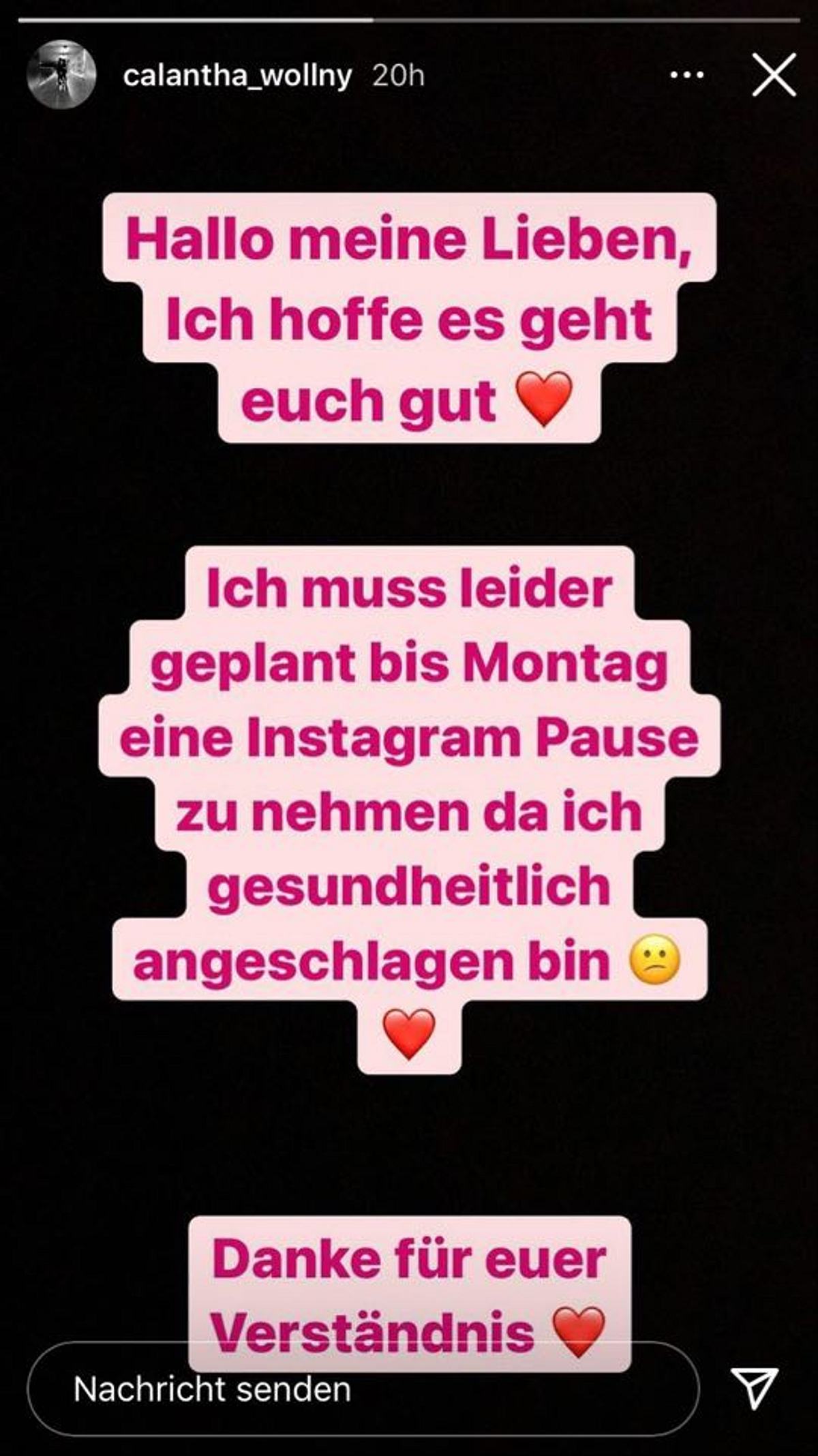 Instagram: Calantha Wollny kündigt Pause an