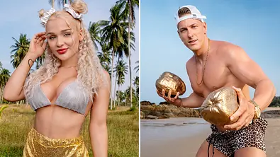 Promis unter Palmen Emmy Russ und Calvin Kleinen - Foto: Sat.1