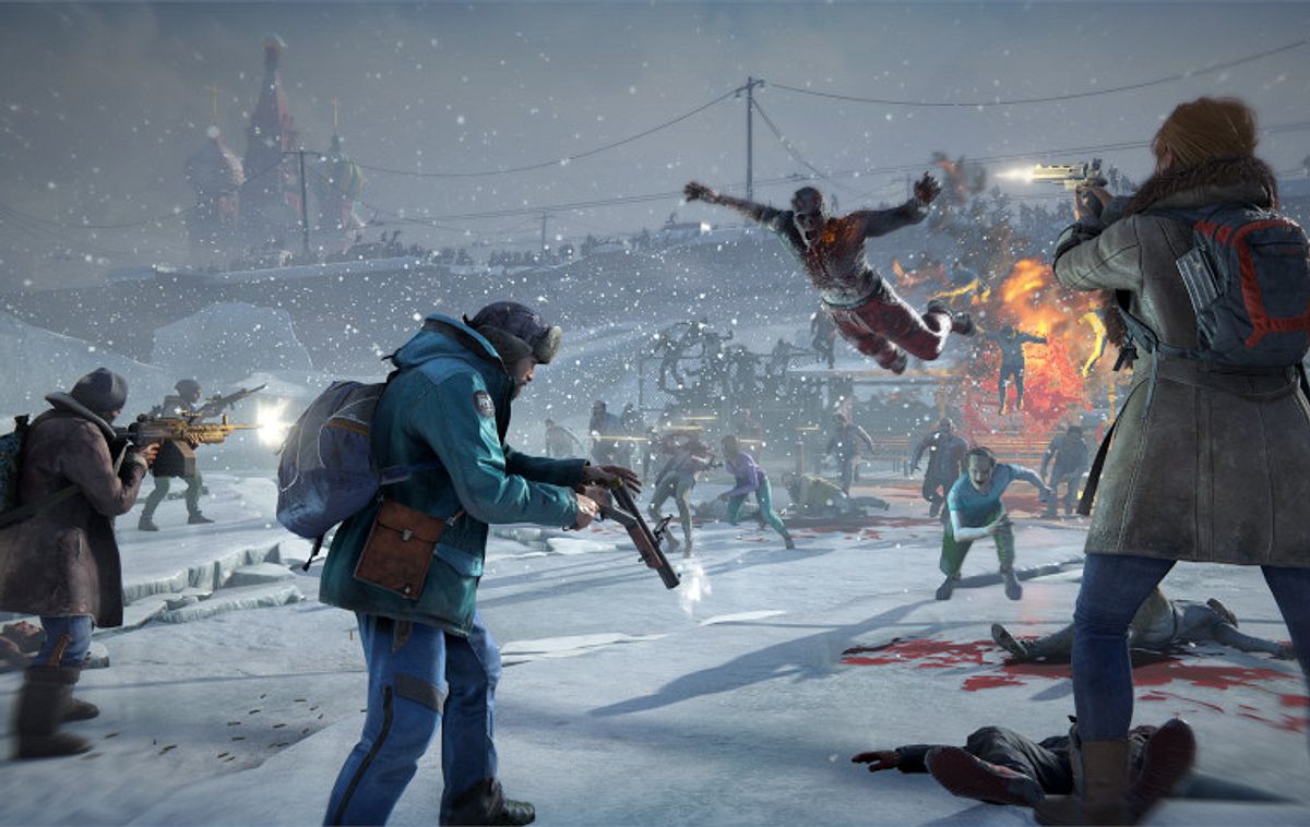 Szene aus World War Z. Spieler*innen treten gegen Zombiehorden an.