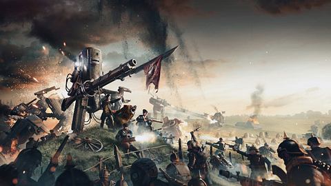 Artwork zu Iron Harvest: Soldaten stürmen auf einen Hügel, auf dem Mechs stehen. - Foto: Prime Matter/PR