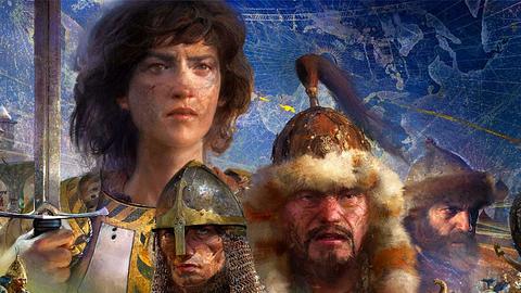 Artwork aus Age of Empires 4 mit verschiedenen historischen Persönlichkeiten. - Foto: Xbox Press/PR