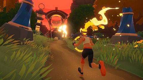 Szene aus Ring Fit Adventure für Nintendo Switch: Spielfigur joggt mit Fitness-Ring durch die Welt. - Foto: Nintendo of Europe/PR