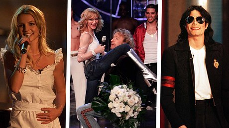 Bei Wetten, dass..? gaben sich die Weltstars die Klinke in die Hand   - Foto: IMAGO / United Archives International (Links), Imago / Sven Simon (Mitte & Rechts)