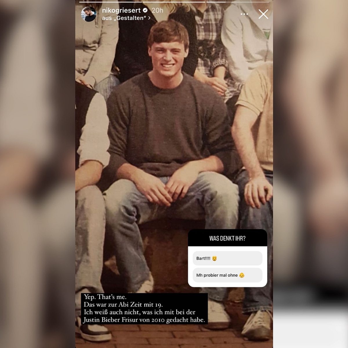Niko Griesert zeigt sich auf Instagram ohne Bart