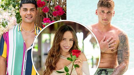 Bachelorette Jennifer Saro und die Kandidaten Adrian und Fynn - Foto: RTL / Markus Hertrich