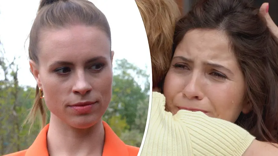 Zoff zwischen Zoe und Laura eskaliert. Collage: Zoe schaut triumphierend, Laura weint.