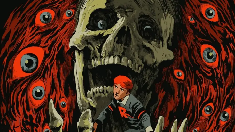 „Afterlife with Archie“ Archie rennt vor einem riesigen Schädel weg, und ist von roten Augen umgeben.