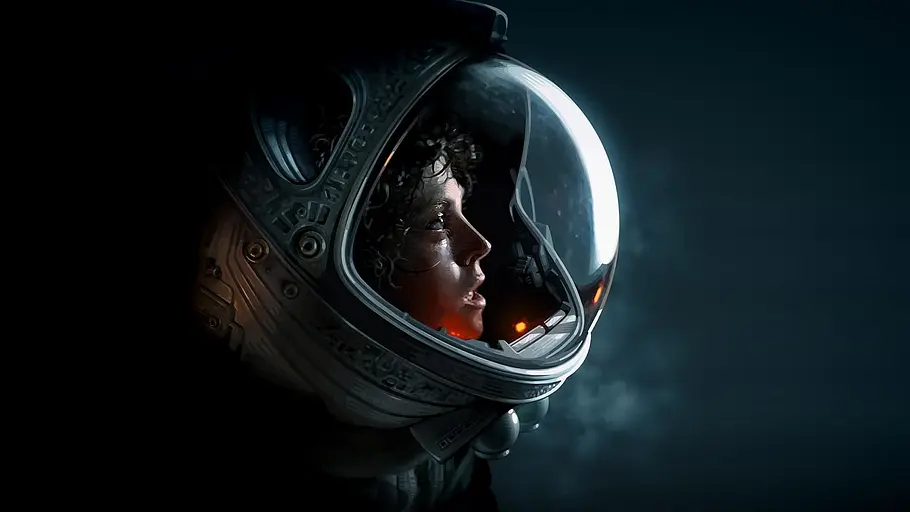 Alien Sigourney Weaver als Ellen Ripley in Alien. Sie ist in einem Raumzug im Weltall.