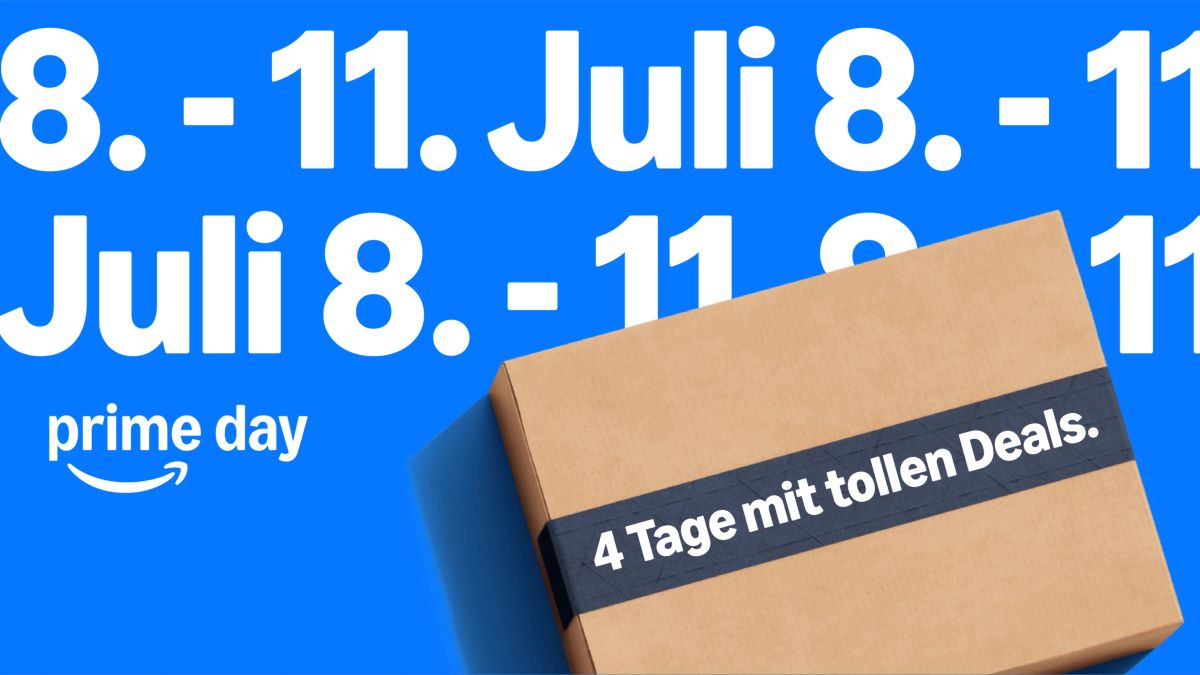 Amazon Prime Day 25 Ein Paket liegt auf einem blauen Hintergrund.