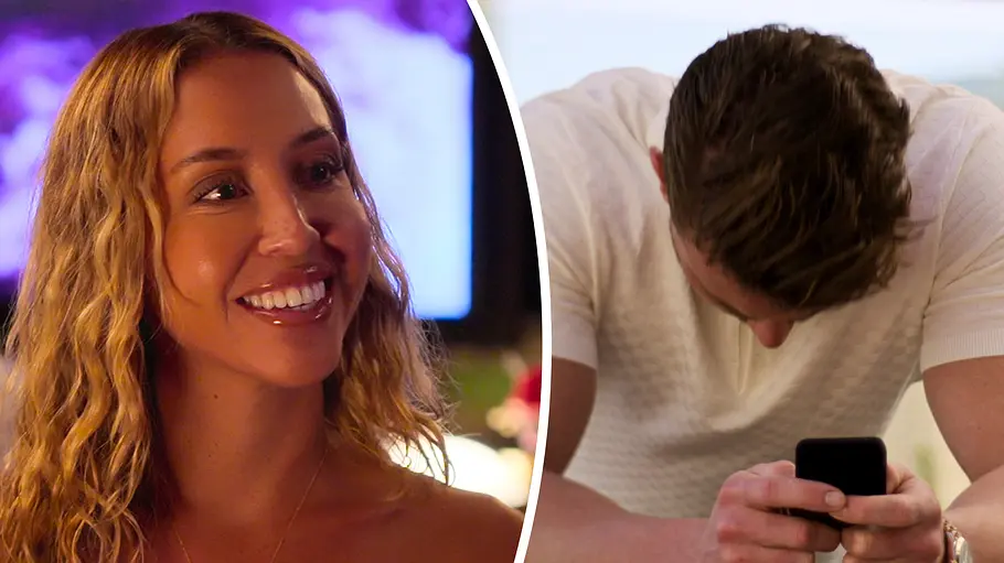 „Let's Marry Harry“-Trennung: Neuer Freund Amber Mozo „Let's Marry Harry“-Szenen: Amber Mozo lachend, Harry Jowsey nachdenklich mit Ringschatuelle.