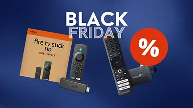 Mehrere TV-Sticks auf blauem Grund, darüber der Schriftzug Black Friday. - Foto: TVM/PR