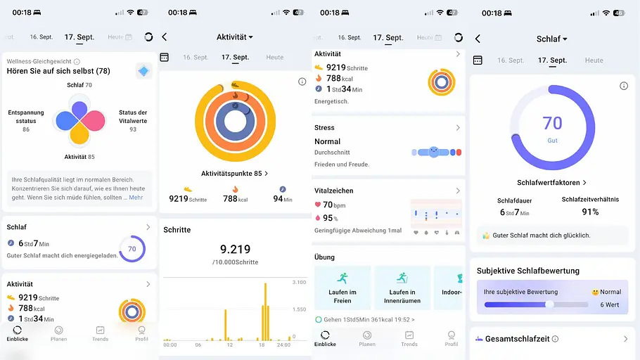 app-ringconn-gen-2-tvm-test Die App Ansichten der RingConn Gen 2 App.