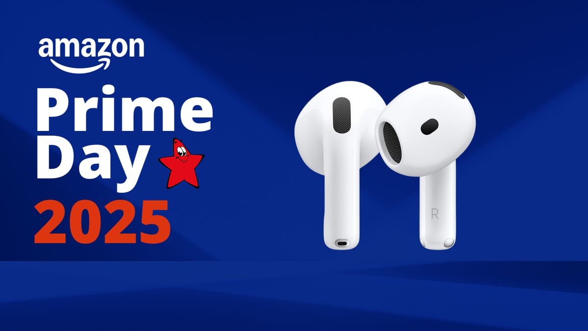 AirPods der vierten Generation neben dem Logo des Amazon Prime Day 2025