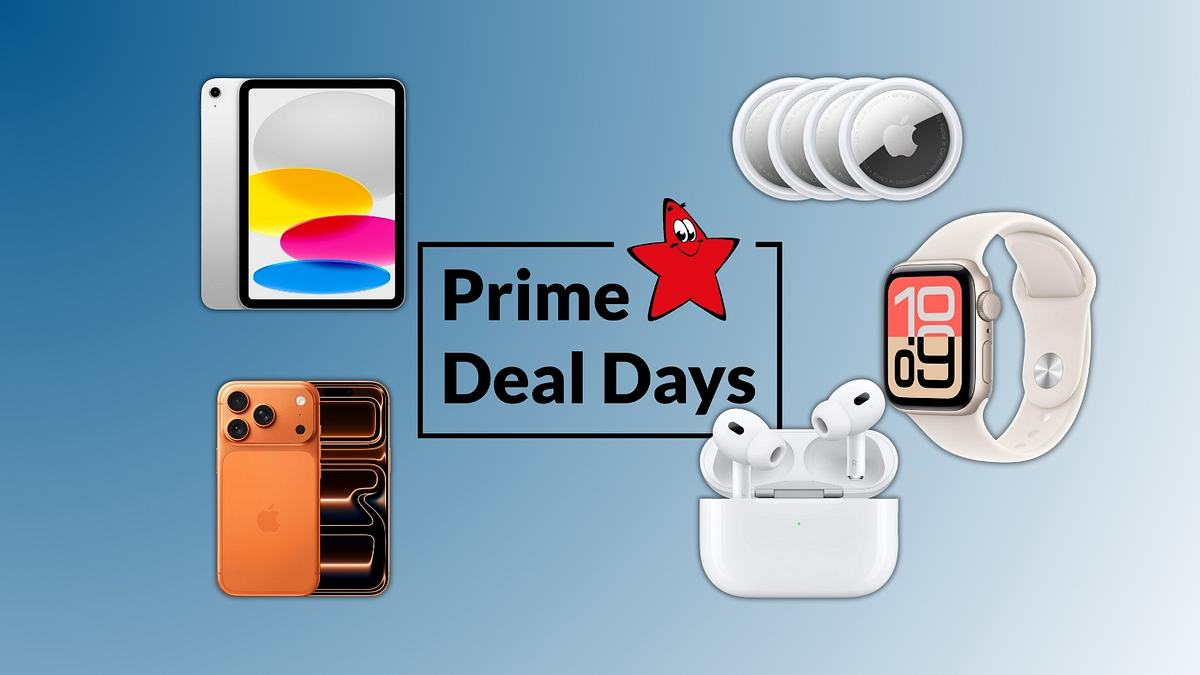 Prime Deal Days im Oktober. In der Collage sind iPad, iPhone, AirTags, Apple Watch und AirPods Pro 2 zu sehen.