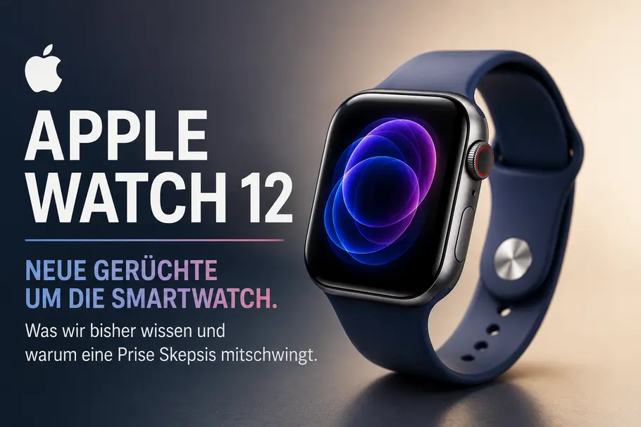 applewatch12-geruechte-tvmovie Grafik zur Apple Watch 12 mit einer Smartwatch und dem Hinweis auf neue Gerüchte rund um die nächste Generation.