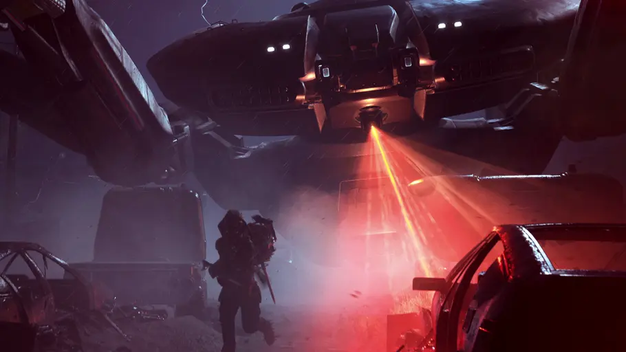 Ein Arc jagt mit einem roten Laserstrahl einen Raider!