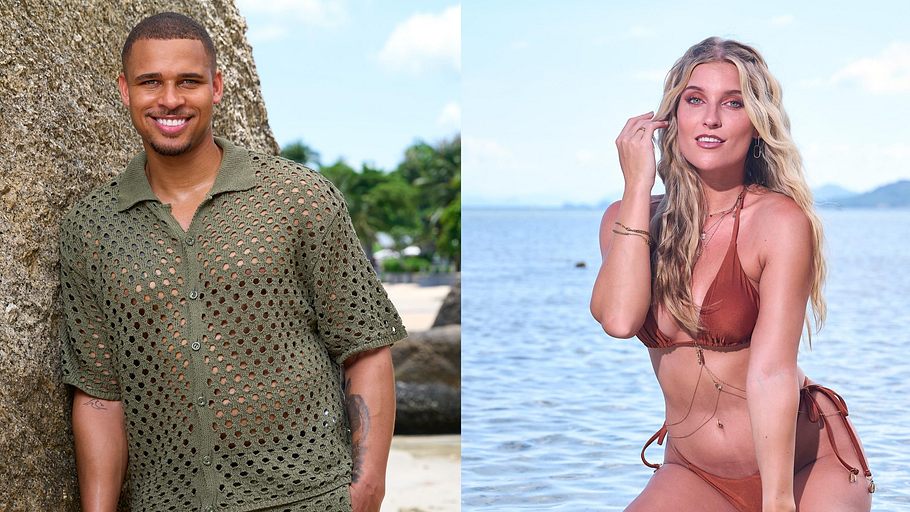 Collage: Kevin Njie und Sandra Janina posieren am Strand für AYTO