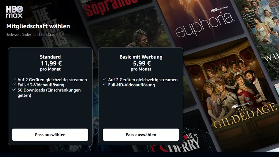 Auch Amazon verzichtet auf das Premium-Abo von HBO Max. Screenshot von Amazon Prime Video.