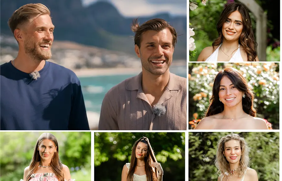 Bachelors-Kandidatinnen 2026: Alter, Beruf, Wohnort Collage: „Die Bachelors“ 2026: Sebastian Paul und Tim Reitz lachen vor Strandkulisse in die Kamera, um sie herum ihre Kandidatinnen.