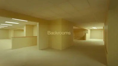 Man sieht einen liminal space. Darüber liegt der Titel „Backrooms“. - Foto: A24