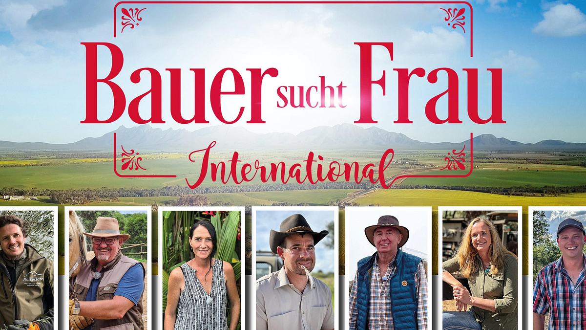 Logo von „Bauer sucht Frau International 2025 mit den Porträt-Bildern den Kandidaten