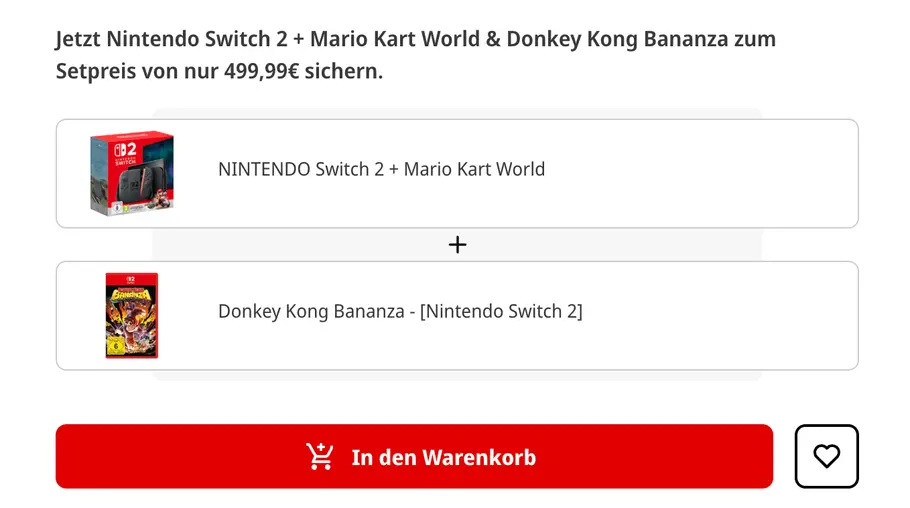 Screenshot der MediaMarkt Website für Switch 2 Bundles