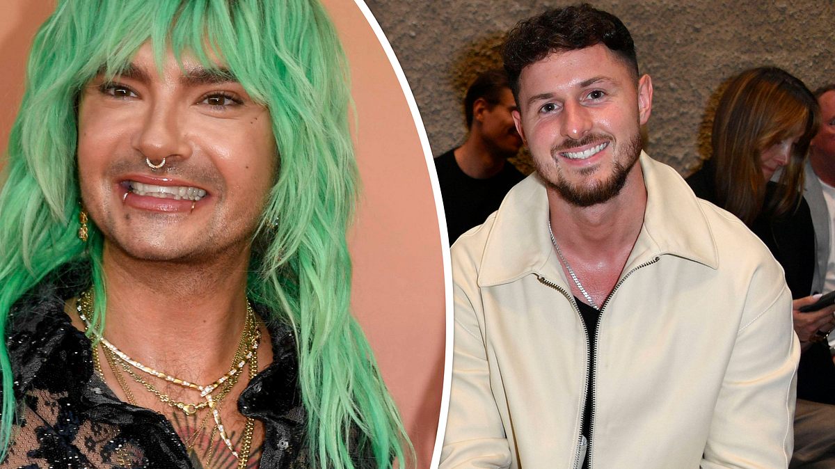 Collage: Bill Kaulitz mit grünen Haaren, Jannik Kontalis lächelt in die Kamera.