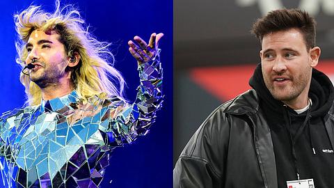 Liebes-Comeback mit Marc Eggers? Foto-Collage: Bill Kaulitz im futuristischen Gliter-Outfit, Mark Eggers ganz in schwarz - Foto: Collage: IMAGO / Future Image, IMAGO / HMB-Media