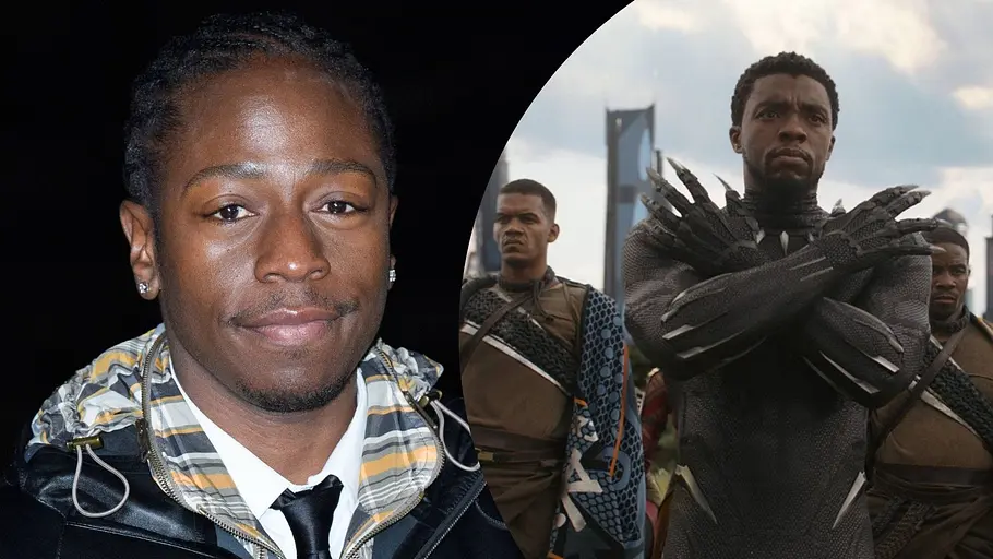 David Jonsson und „Black Panther“ Man sieht in einer Collage David Jonsson und Chadwick Boseman als den Black Panther.