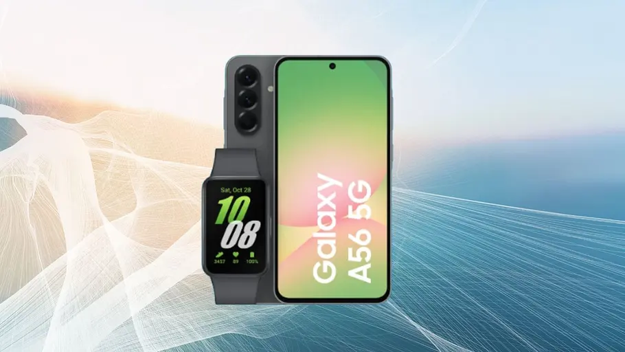 Ein Galaxy Smartphone und eine Smartwatch vor futuristischem Hintergrund Ein Galaxy Smartphone und eine Smartwatch vor futuristischem Hintergrund