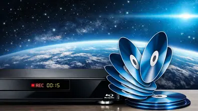 Ein Blu-ray-Rekorder mit Blu-rays daneben - Foto: TVMovie/ChatGPR