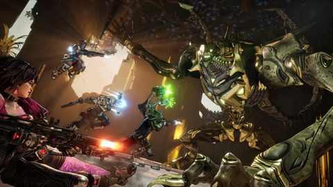 Ein Screenshot aus Borderlands 4 zegt den Vault Hunter in einem bunten Kampf gegen einen Endboss! - Foto: Gearbox