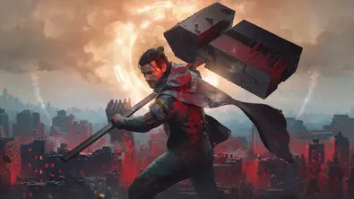 Das finale Artwork von Control Resonant zeigt Protagonist Dylan mit großem Hammer - Foto: Remedy Entertainment Das finale Artwork von Control Resonant zeigt Protagonist Dylan mit großem Hammer - Foto: Remedy Entertainment