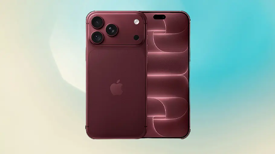 Das iPhone 18 Pro Max macht Smartphone-Fans wunschlos glücklich. Das iPhone 18 Pro Max in burgunderrot vor einem bläulichen Hintergrund.