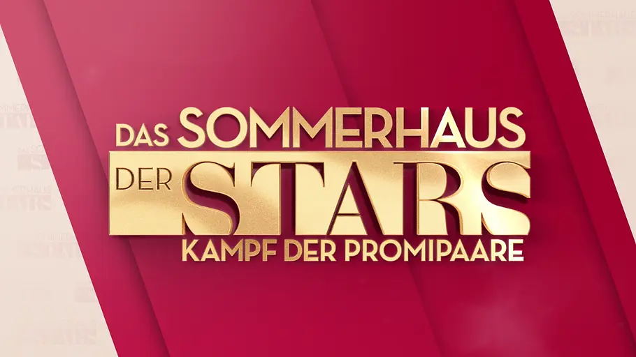 Das Sommerhaus der Stars Das Sommerhaus der Stars Logo. Goldene Schrift auf rotem Hintergrund.