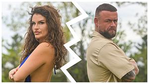 Links: Babu, rechts: Felix Davidson. Das Ex-Paar schaut mit ernstem Blick in die Kamera, die Arme verschränkt. - Foto: RTL
