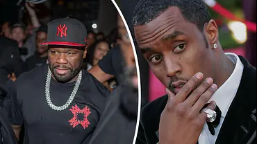 Collage: 50 Cent mit Cap, P. Diddy hält die Hand am Mund. - Foto:  IMAGO / ZUMA Press Wire/ IMAGO / Bestimage