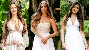 Miri, Kim oder Vivi: Welche der Die Bachelors-Kandidatinnen, die hier in heller Kleidung posieren, gewinnt Tims Herz? - Foto: RTL / Charlie Sperring Miri, Kim oder Vivi: Welche der Die Bachelors-Kandidatinnen, die hier in heller Kleidung posieren, gewinnt Tims Herz? - Foto: RTL / Charlie Sperring