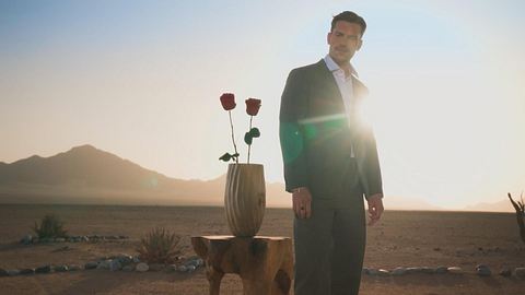 Bachelor Felix Stein schaut die letzten beiden Rosen an - Foto: RTL