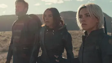 John Walker, Ava und Yelena blicken erstaunt in die Ferne. - Foto: Disney / Marvel John Walker, Ava und Yelena blicken erstaunt in die Ferne. - Foto: Disney / Marvel