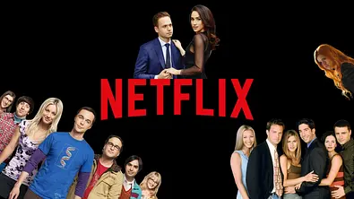 Das Netflix Logo mit den Serien, die den Streaminganbieter verlassen. V.l.n.r: The Big Bang Theory, Suits, Friends und Shadowhunters - Foto: Collage: Netflix, CBS, Warner Bros. CW 