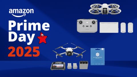 DJI Mini 4 Pro Fly More Combo und DJI Neo Fly More Combo neben dem Logo des Amazon Prime Day 2025. - Foto: TVMovie.de & iStock (kyoshino, Ake Ngiamsanguan) & PR